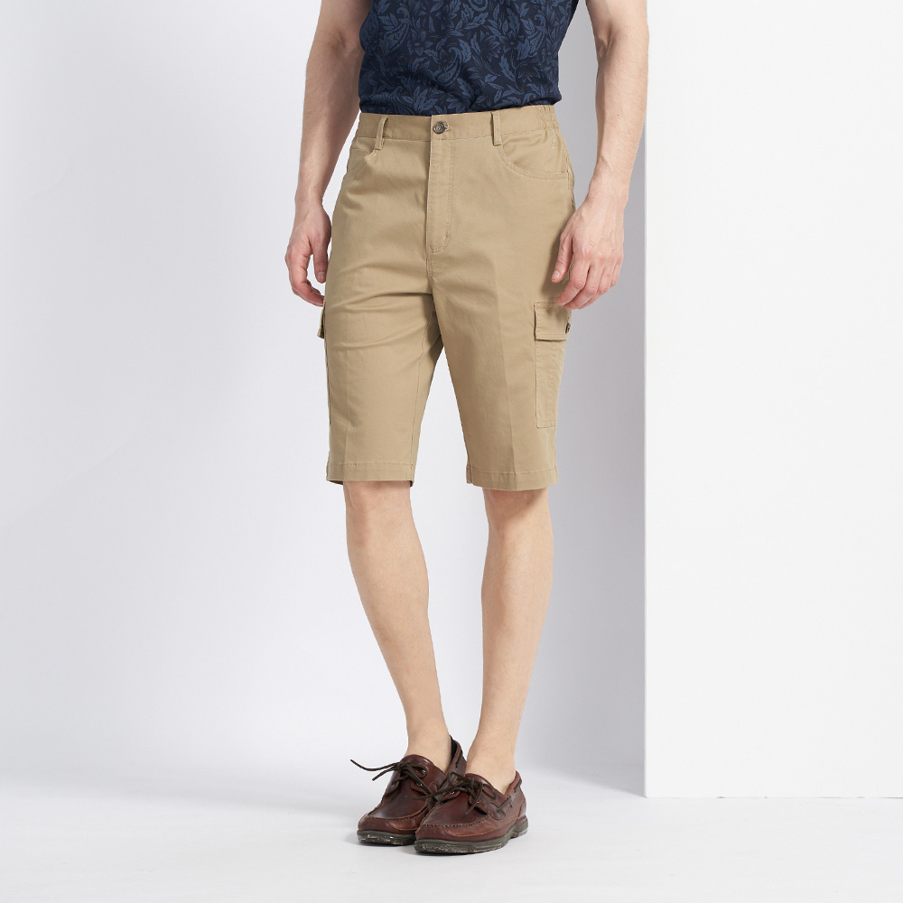 【pierre cardin 皮爾卡登】男款 彈性鬆緊側貼袋平口休閒短褲-卡其色 (5227962-85) 歷史價格詳細信息