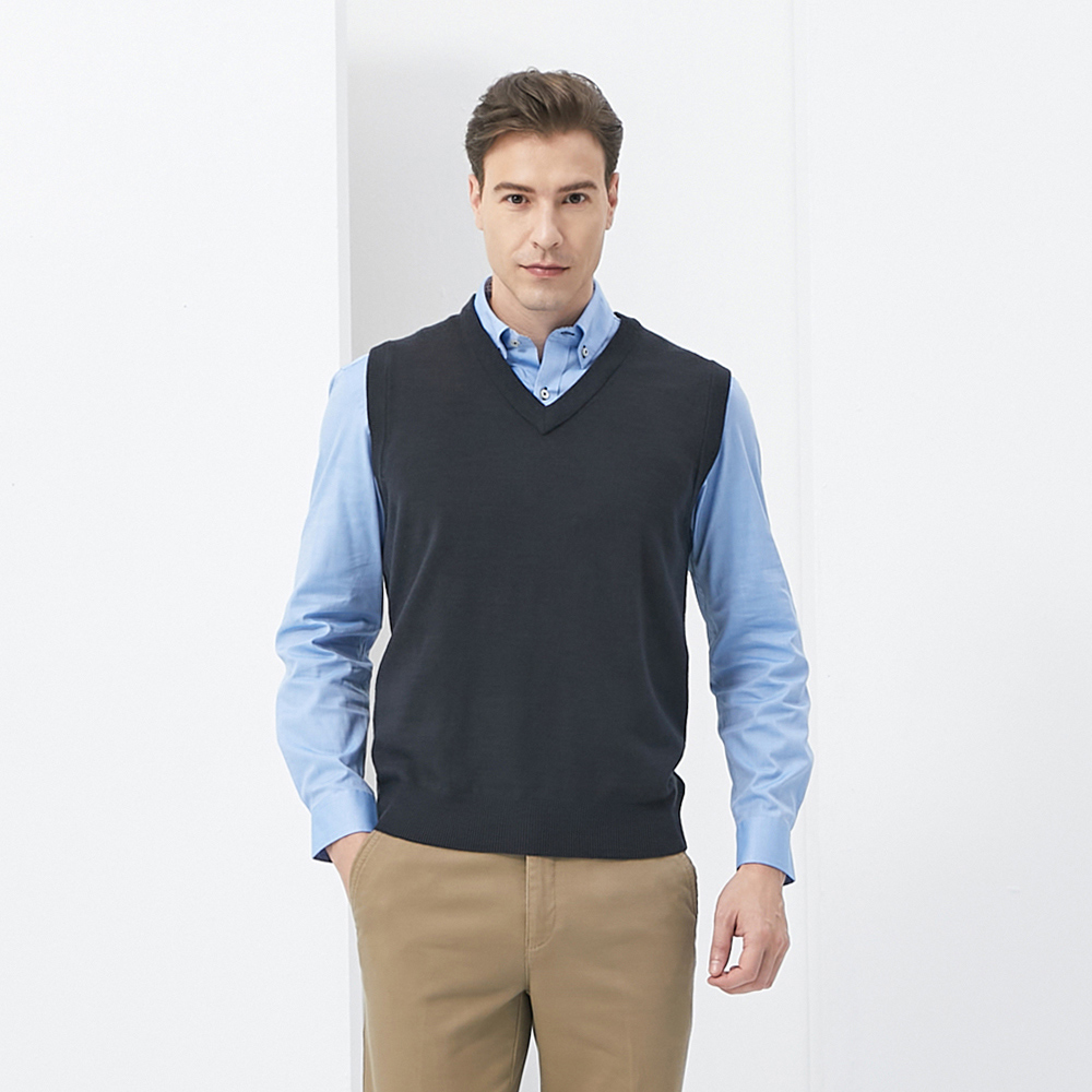 【pierre cardin 皮爾卡登】男款 混紡羊毛V領菱格緹花針織毛衣背心-深藍色(5225461-38) 歷史價格詳細信息