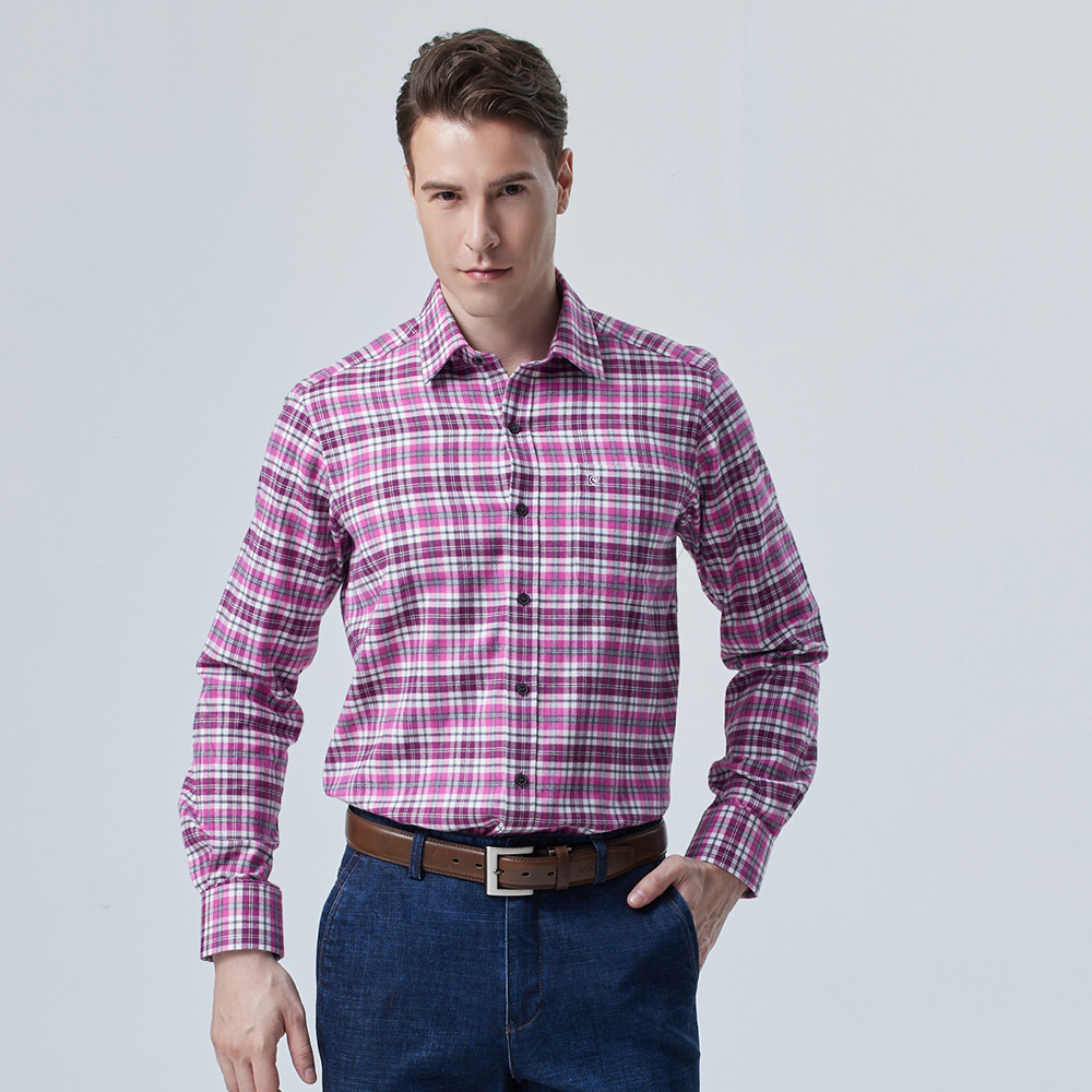 【pierre cardin 皮爾卡登】男襯衫 純棉正裝商務男士棉質素色長袖襯衫_灰色(61855-93) 歷史價格詳細信息