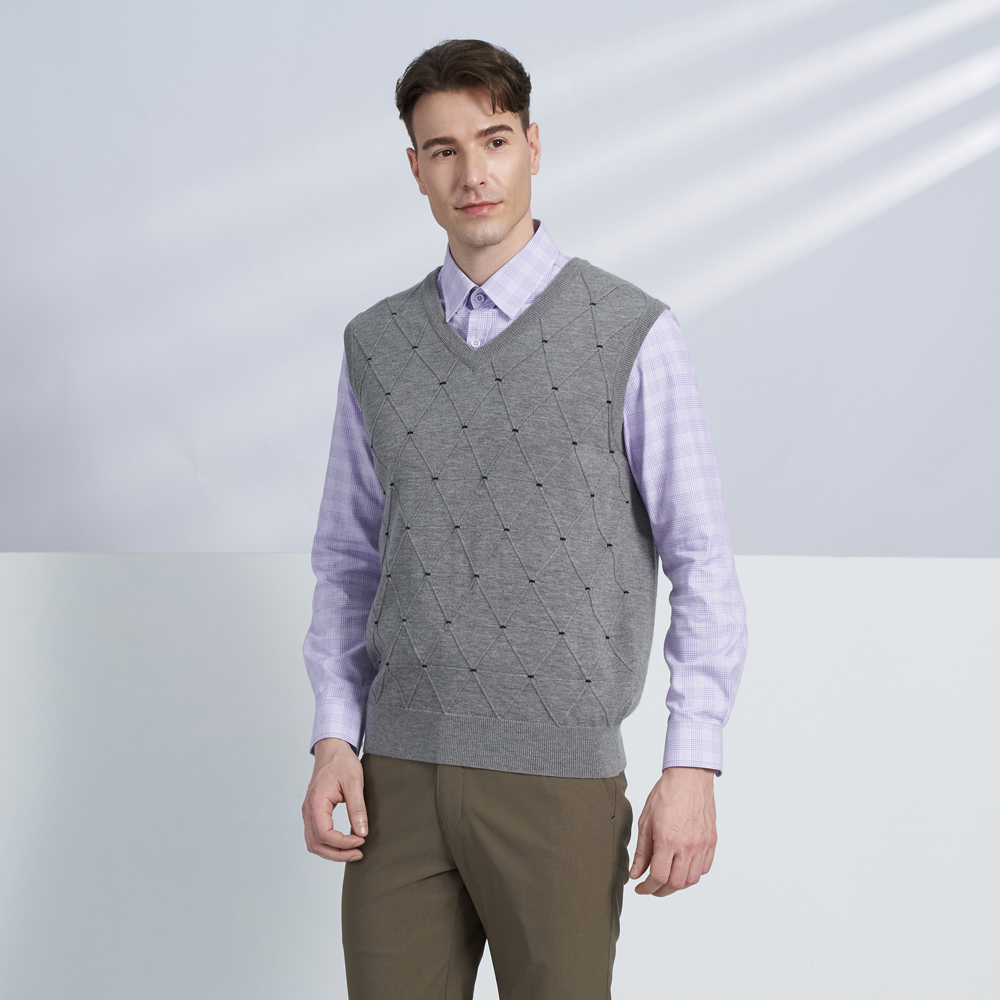 【pierre cardin 皮爾卡登】男款 混紡羊毛V領菱格緹花針織毛衣背心-深藍色(5225461-38) 歷史價格詳細信息