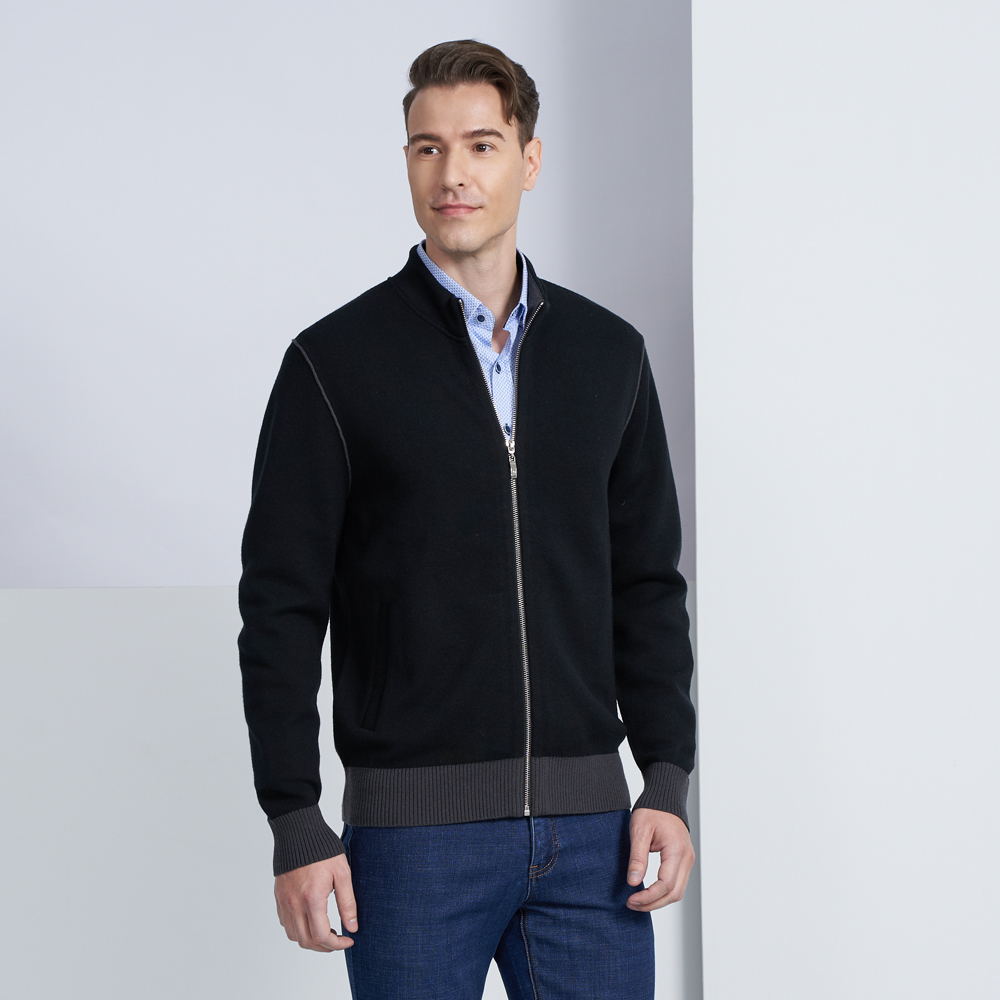 【pierre cardin 皮爾卡登】男款 純羊毛針織立領毛衣外套-黑色(5225412-99) 歷史價格詳細信息