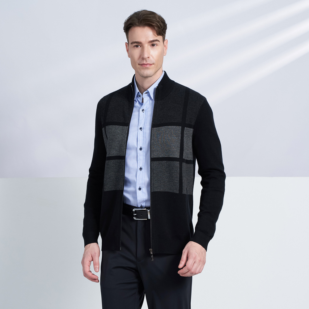 【pierre cardin 皮爾卡登】男款 純羊毛針織立領毛衣外套-黑色(5225412-99) 歷史價格詳細信息