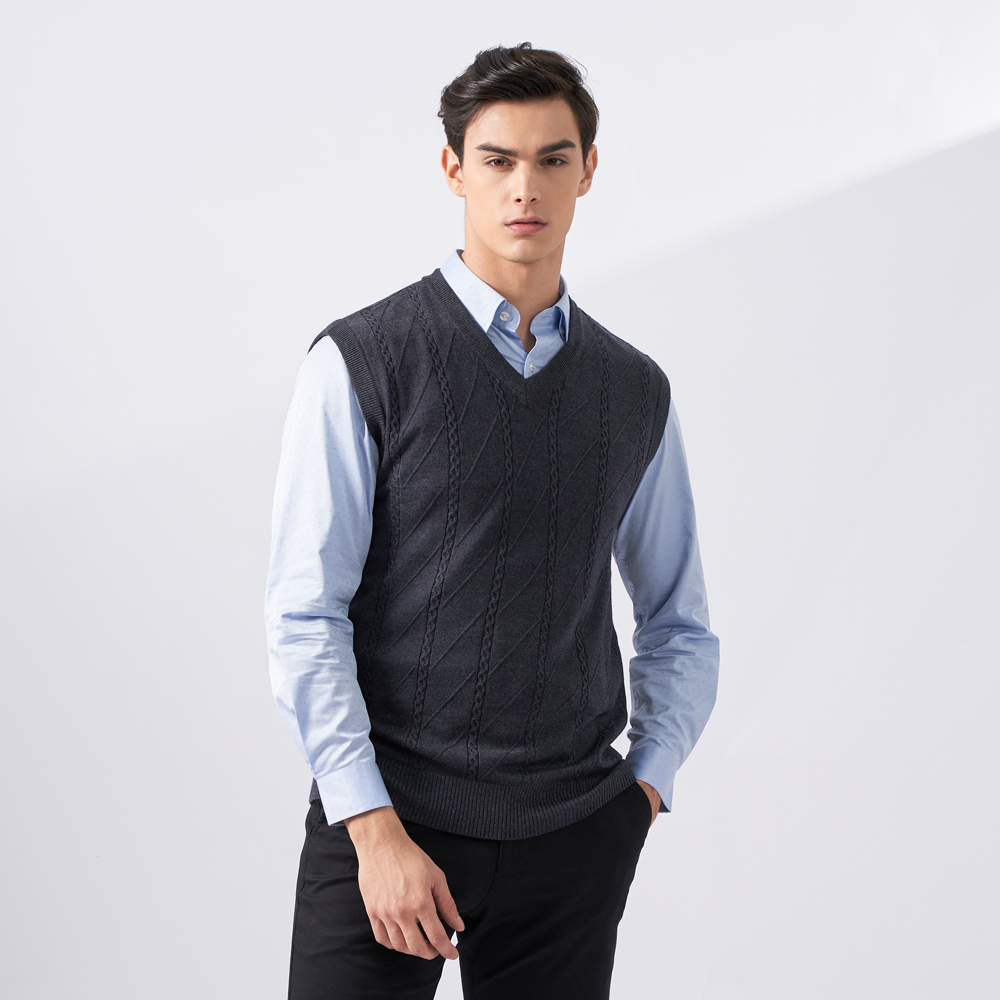 【pierre cardin 皮爾卡登】男款 混紡羊毛V領菱格緹花針織毛衣背心-深藍色(5225461-38) 歷史價格詳細信息