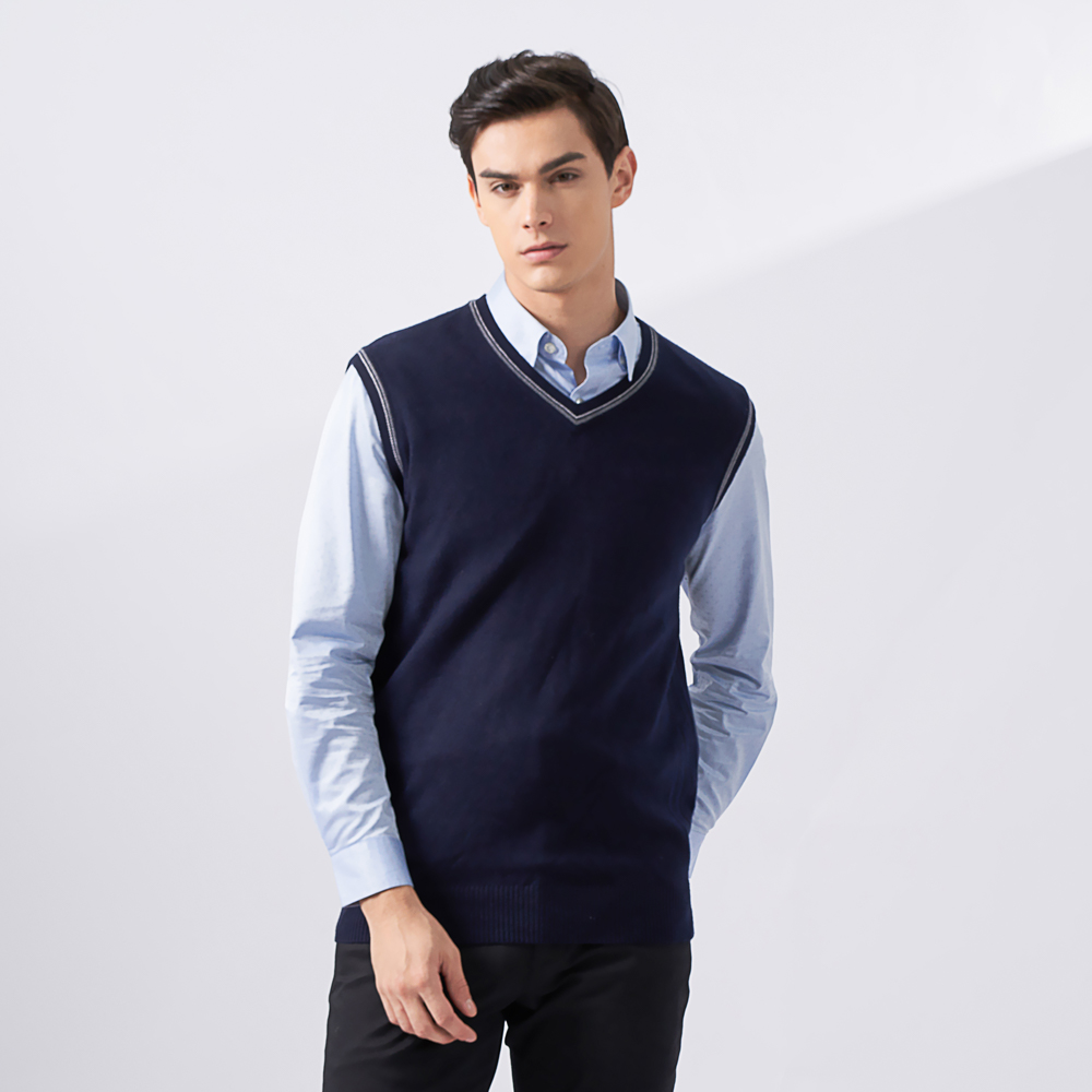 【pierre cardin 皮爾卡登】男款 混紡羊毛V領菱格緹花針織毛衣背心-深藍色(5225461-38) 歷史價格詳細信息