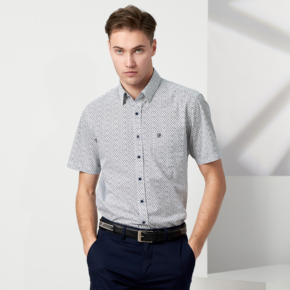 【pierre cardin 皮爾卡登】男款 進口純棉印花短袖襯衫-深藍色 (5227102-35) 歷史價格詳細信息