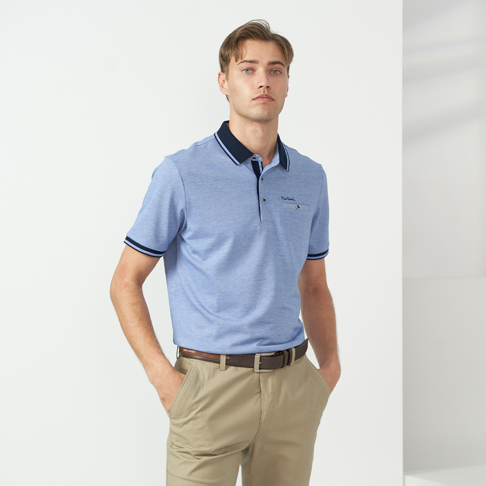 【pierre cardin 皮爾卡登】男款 雙色交織素面短袖polo衫-藍色 (5237271-35) 歷史價格詳細信息