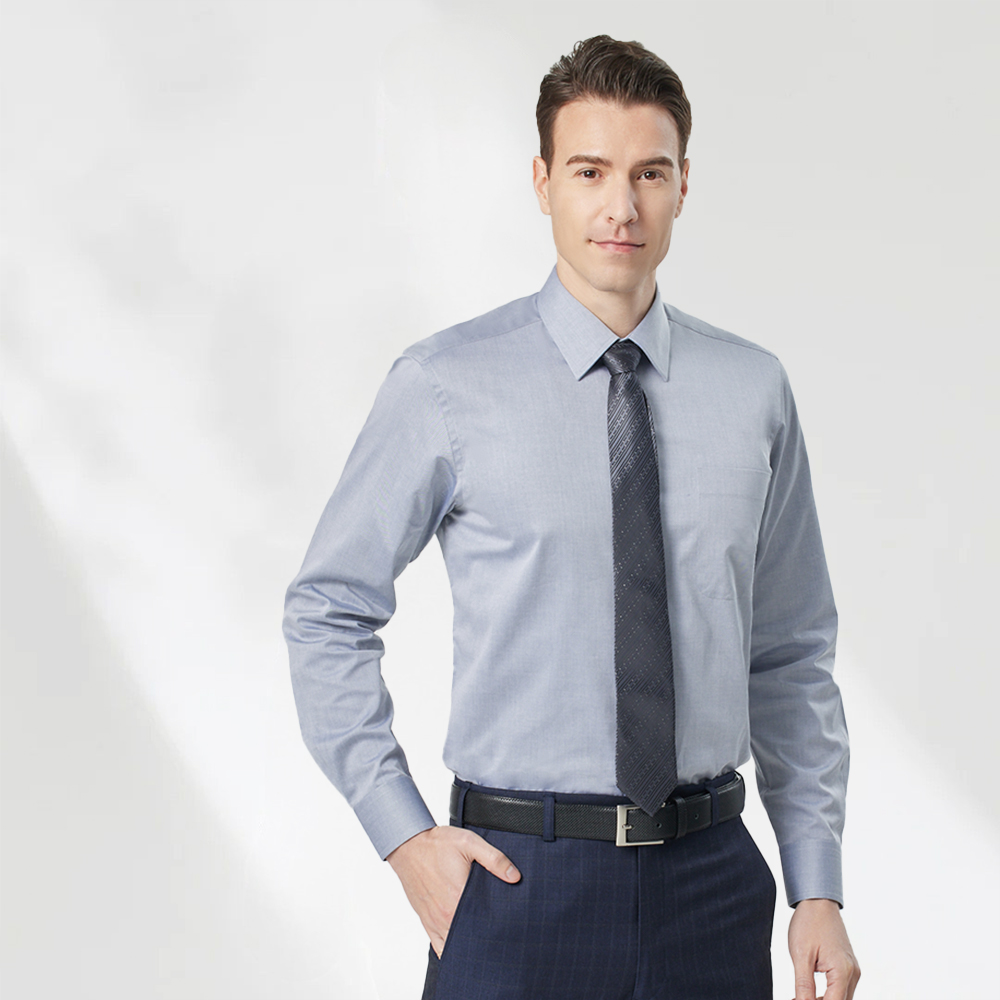 【pierre cardin 皮爾卡登】男襯衫 純棉正裝商務男士棉質素色長袖襯衫_灰色(61855-93) 歷史價格詳細信息