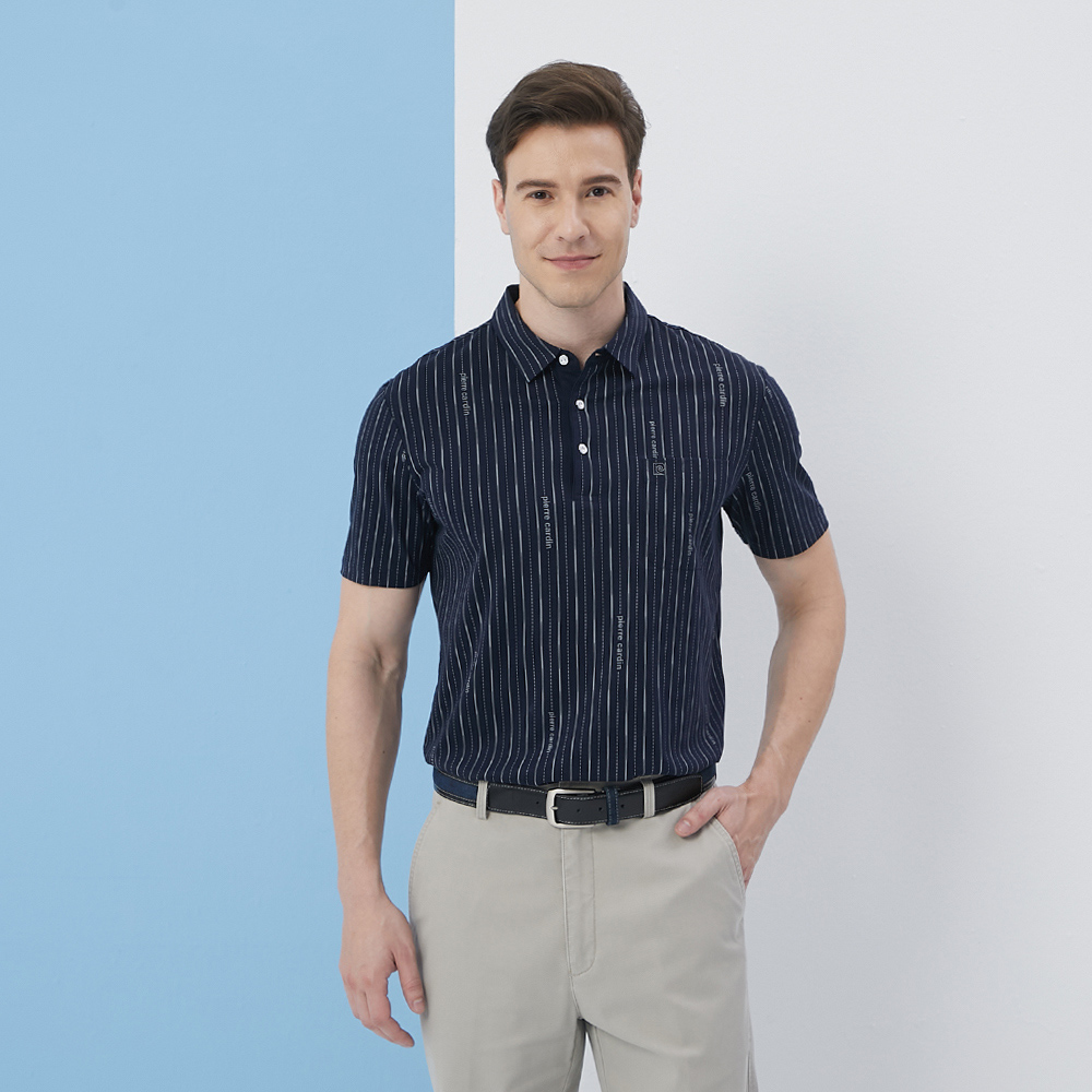 【pierre cardin 皮爾卡登】男款 直條印花襯衫領薄長袖polo衫-藍色 (5215201-38) 歷史價格詳細信息