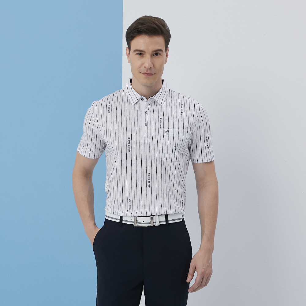 【pierre cardin 皮爾卡登】男款 直條印花襯衫領薄長袖polo衫-藍色 (5215201-38) 歷史價格詳細信息