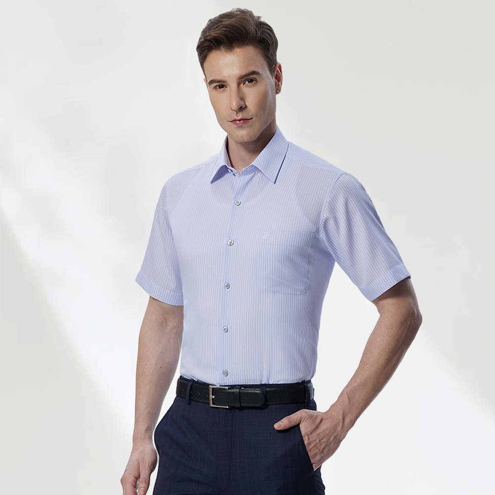【pierre cardin 皮爾卡登】男襯衫 涼感機能合身版抗皺順滑速乾舒適條紋短袖襯衫_粉紫條(02353-21) 歷史價格詳細信息
