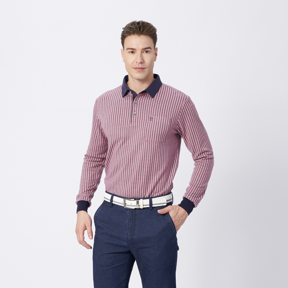 【pierre cardin 皮爾卡登】男款 刷毛直條長袖polo衫-粉色 (5215205-75) 歷史價格詳細信息