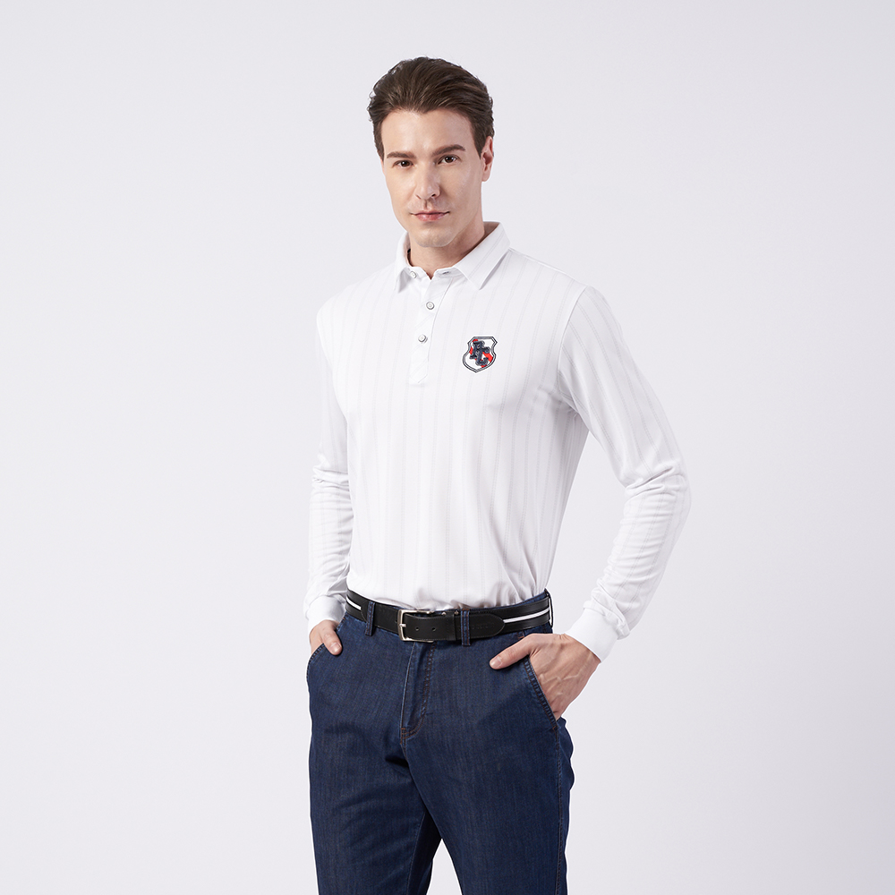 【pierre cardin 皮爾卡登】男款 直條印花襯衫領薄長袖polo衫-藍色 (5215201-38) 歷史價格詳細信息