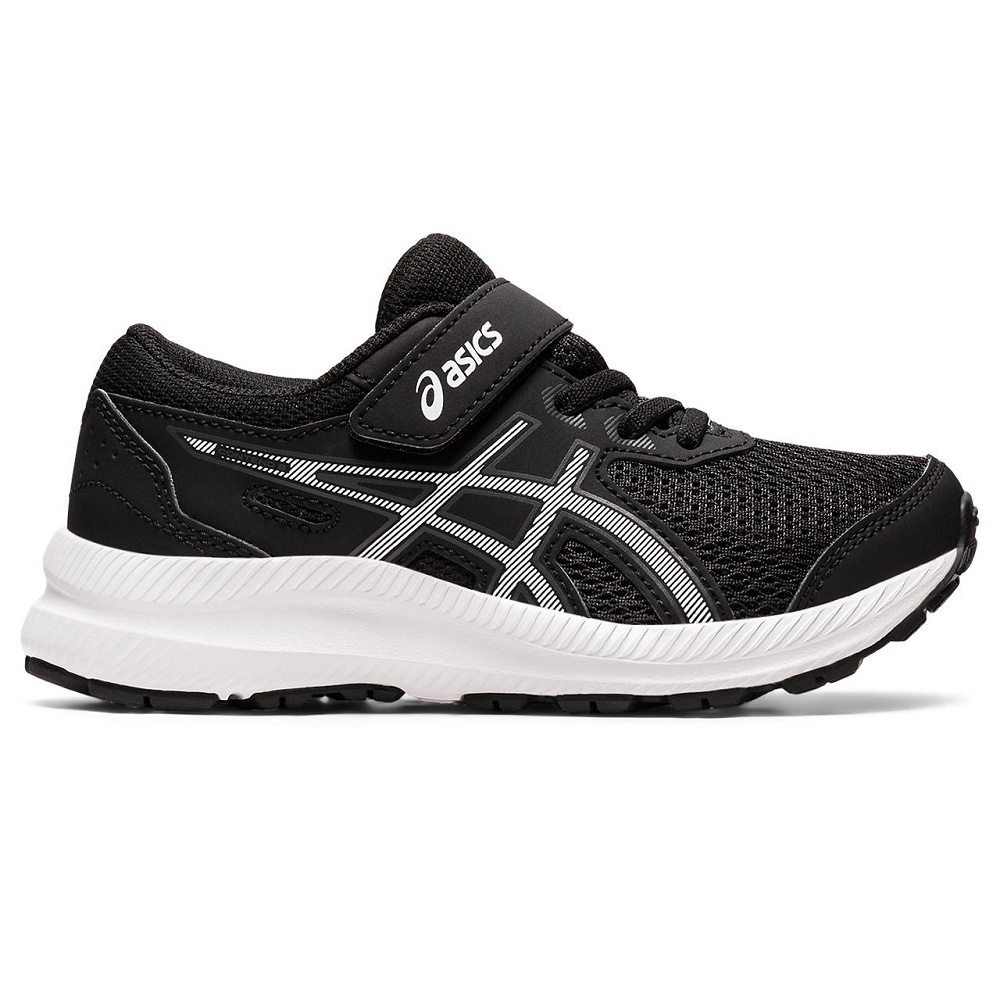 Asics Contend 8 PS [1014A258-002] 中童 慢跑鞋 運動 休閒 魔鬼氈 耐用 緩震 黑 白 歷史價格詳細信息