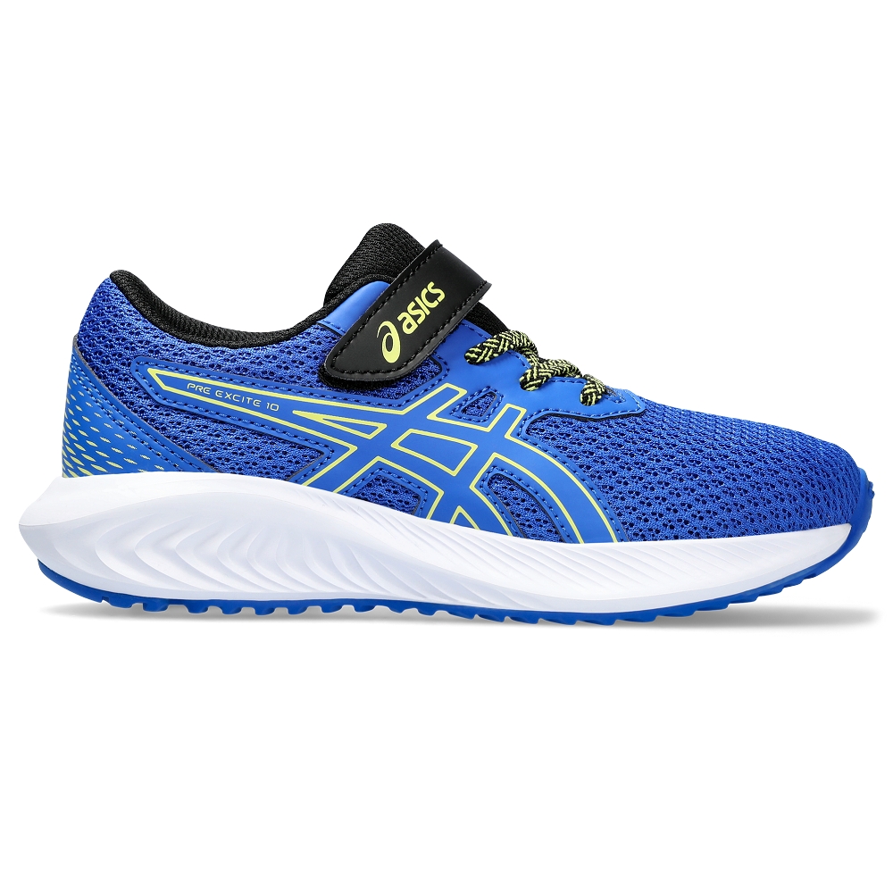 Asics Pre Excite 10 Ps [1014A297-006] 中童 慢跑鞋 運動鞋 魔鬼氈 緩衝 黑 藍 歷史價格詳細信息
