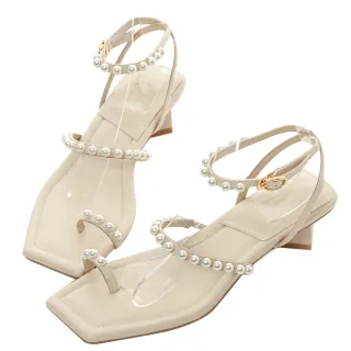 【Grace Gift】薛妞妞聯名-珍珠細帶平底涼鞋(黑) 歷史價格詳細信息