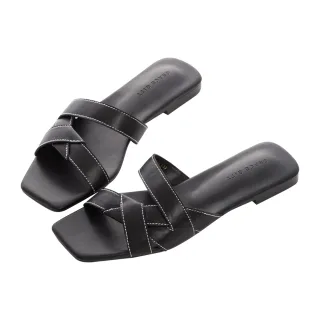 【Grace Gift】寬織帶平底拖鞋(黑) 歷史價格詳細信息