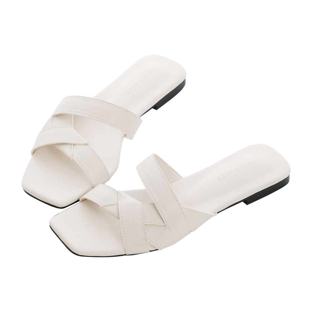 【Grace Gift】寬織帶平底拖鞋(黑) 歷史價格詳細信息