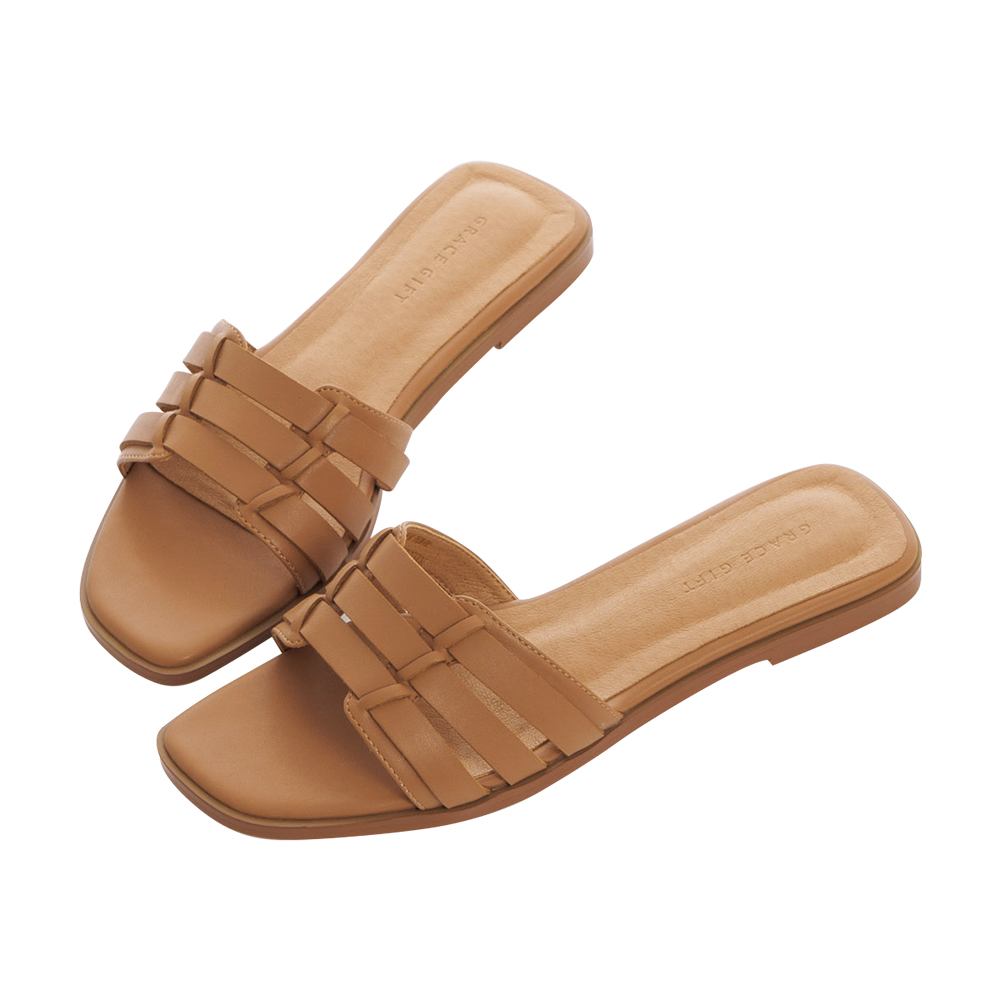 【Grace Gift】寬織帶平底拖鞋(黑) 歷史價格詳細信息