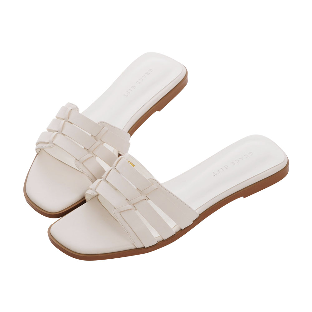 【Grace Gift】寬織帶平底拖鞋(黑) 歷史價格詳細信息