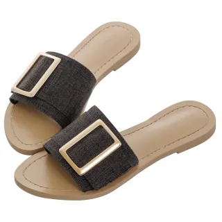 【Grace Gift】寬織帶平底拖鞋(黑) 歷史價格詳細信息