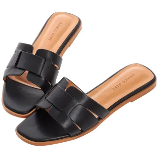 【Grace Gift】斜方頭扭結低跟涼鞋(黑) 歷史價格詳細信息