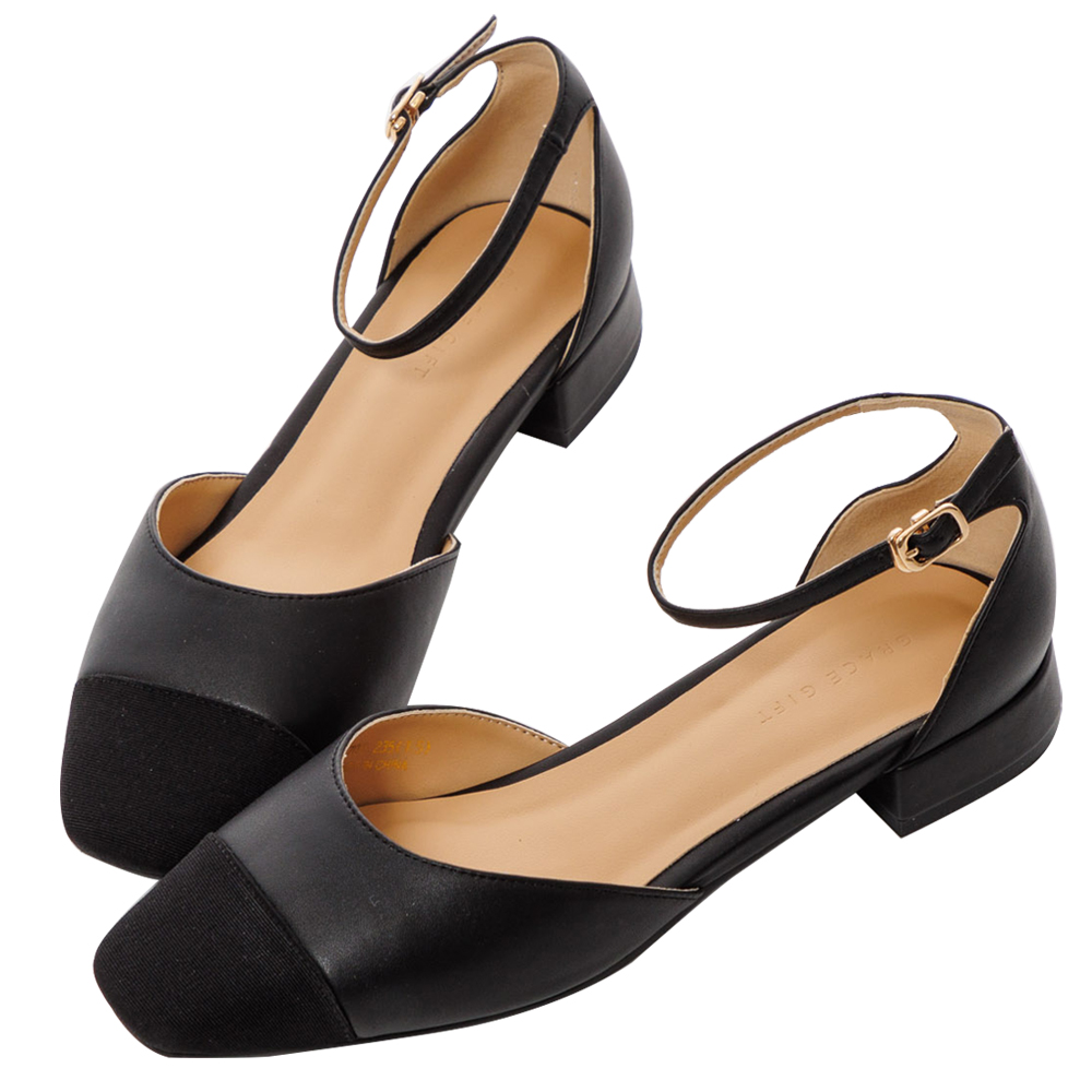 [Grace Gift] 雙色拼接繫帶低跟鞋 歷史價格詳細信息