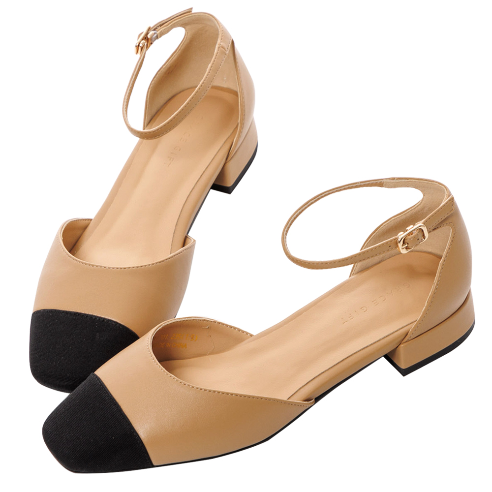 [Grace Gift] 雙色拼接繫帶低跟鞋 歷史價格詳細信息