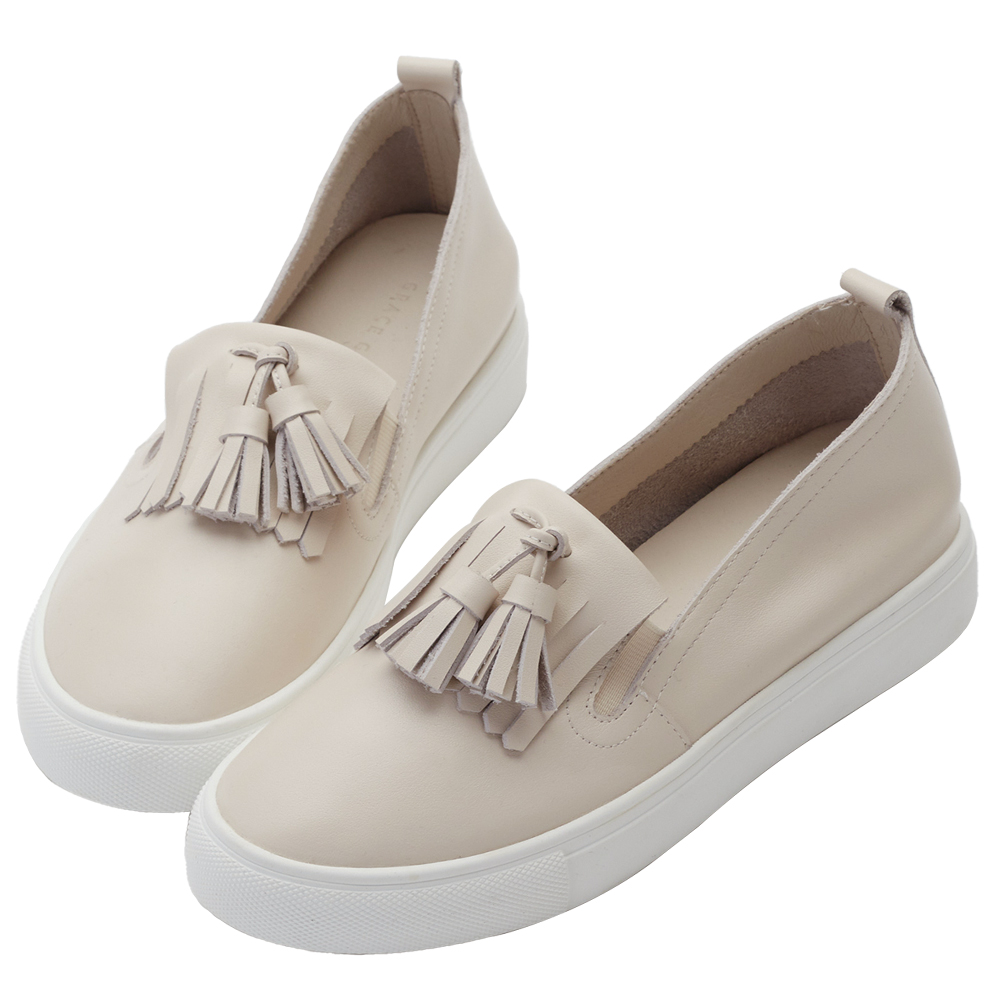 【Grace Gift】真皮流蘇休閒懶人鞋(黑) 歷史價格詳細信息