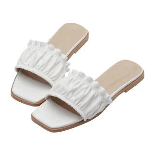 【Grace Gift】雲朵抓皺荷葉邊平底拖鞋(杏) 歷史價格詳細信息