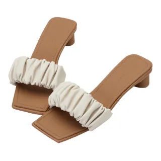 【Grace Gift】雲朵抓皺荷葉邊平底拖鞋(杏) 歷史價格詳細信息