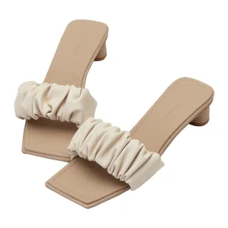 【Grace Gift】雲朵抓皺荷葉邊平底拖鞋(杏) 歷史價格詳細信息