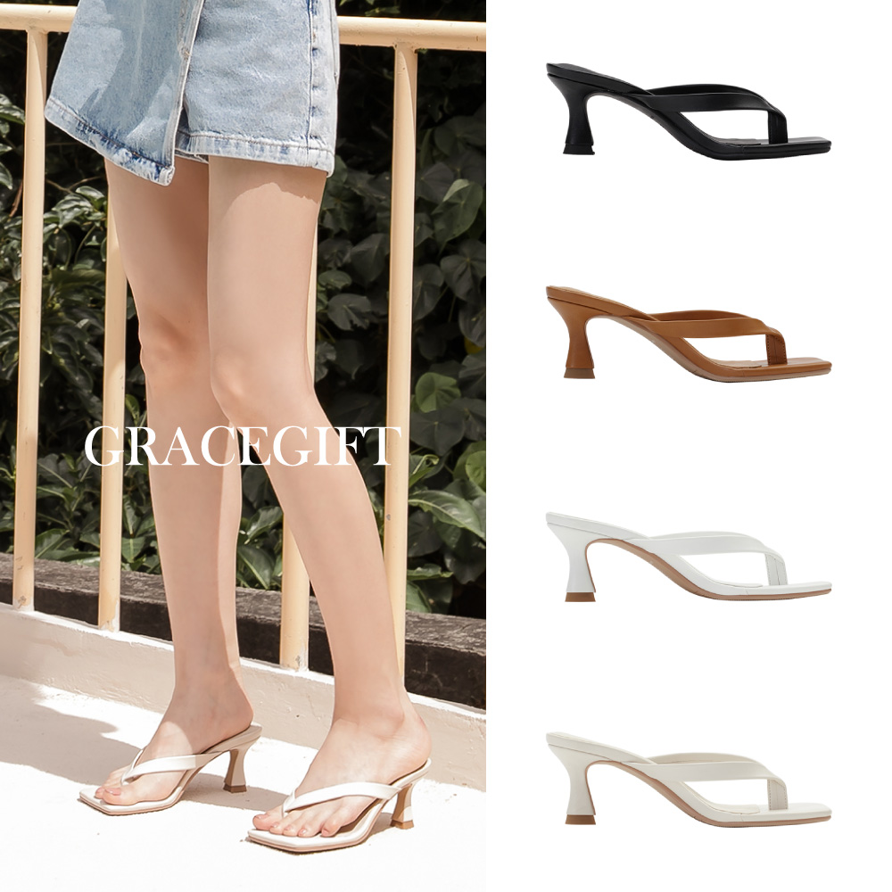 【Grace Gift】人字夾腳中高跟拖鞋 歷史價格詳細信息