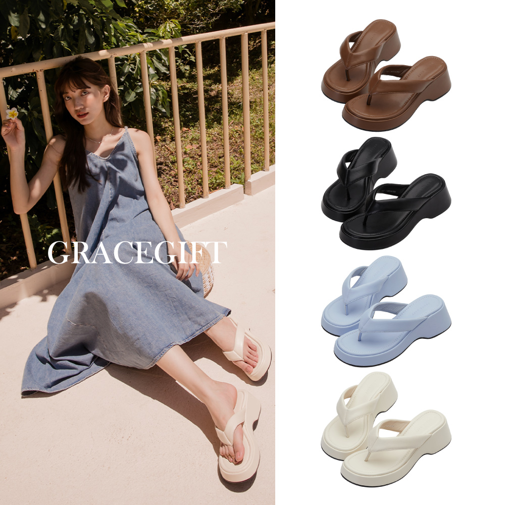 【Grace Gift】人字夾腳中高跟拖鞋 歷史價格詳細信息