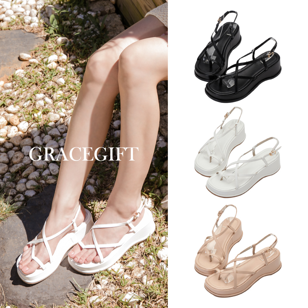 【Grace Gift】交叉套趾方頭平底涼鞋 歷史價格詳細信息