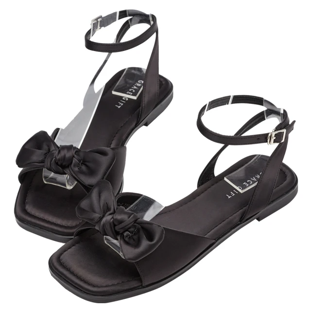 【Grace Gift】立體蝴蝶結方頭繞踝平底涼鞋(牛仔) 歷史價格詳細信息