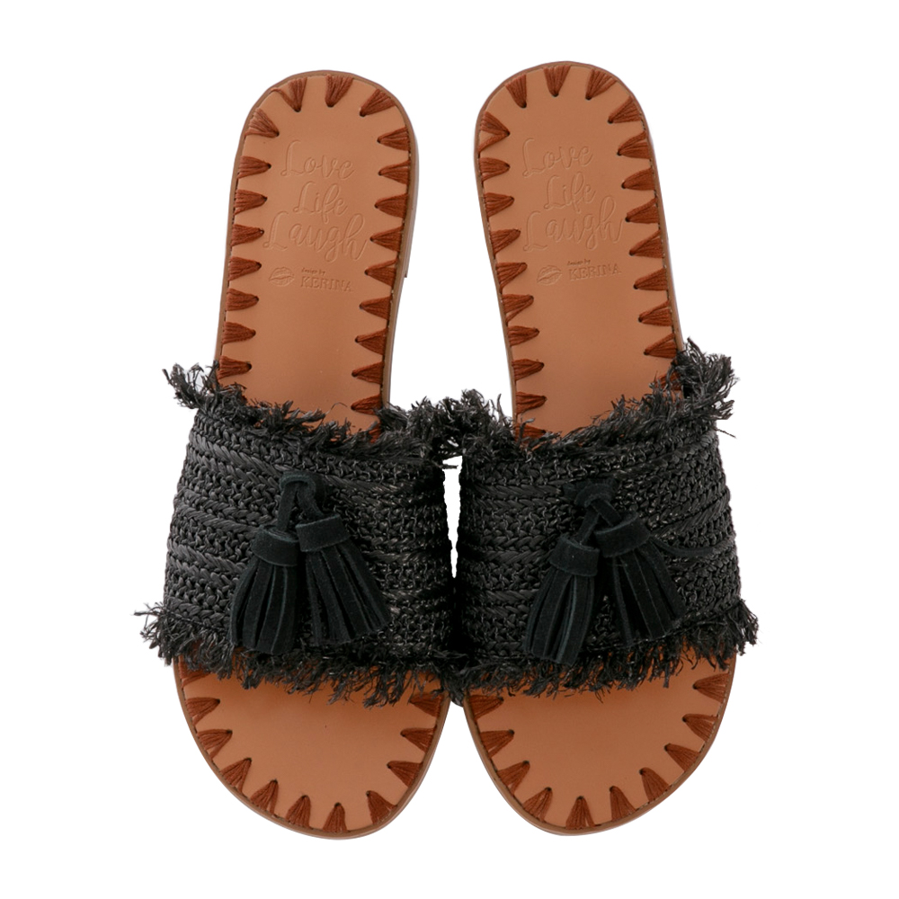 【Grace Gift】薛妞妞聯名-流蘇編織縫線平底涼拖鞋(黑他料) 價格比較,價格查詢,歷史價格詳細信息