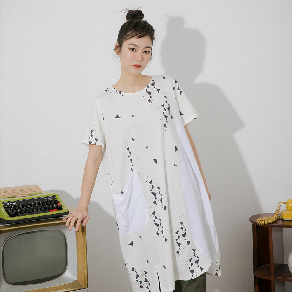 【MOSS CLUB】三角形印花後綁結-女七分袖上衣 綁結 藍 白 紫(三色/魅力商品/版型適中) 歷史價格詳細信息