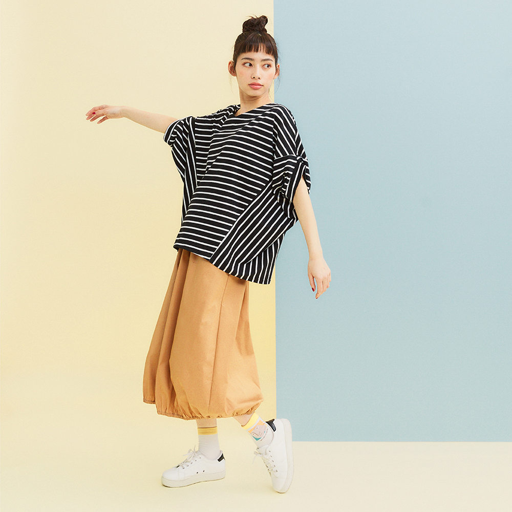 【Dailo】 百貓園落肩綁帶休閒-女七分袖上衣 綁帶 米 灰(二色/魅力商品/版型適中) 歷史價格詳細信息