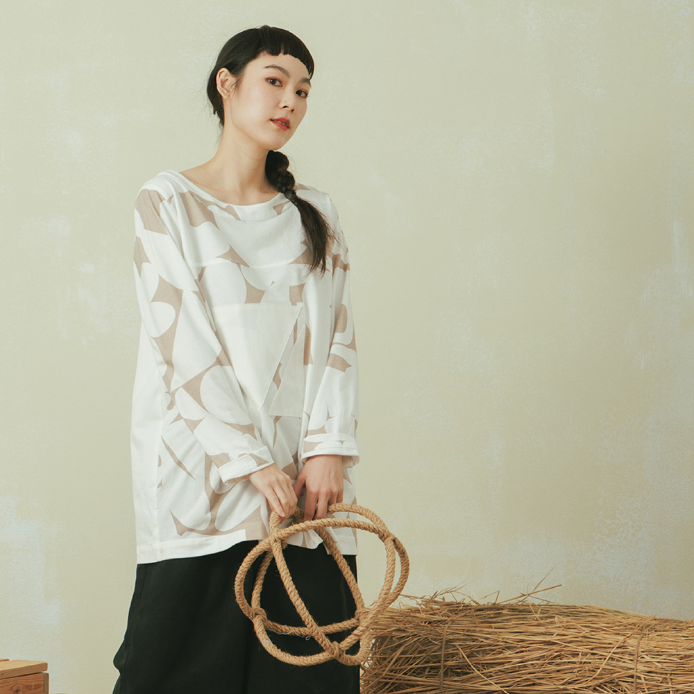 【MOSS CLUB】三角形印花後綁結-女七分袖上衣 綁結 藍 白 紫(三色/魅力商品/版型適中) 歷史價格詳細信息