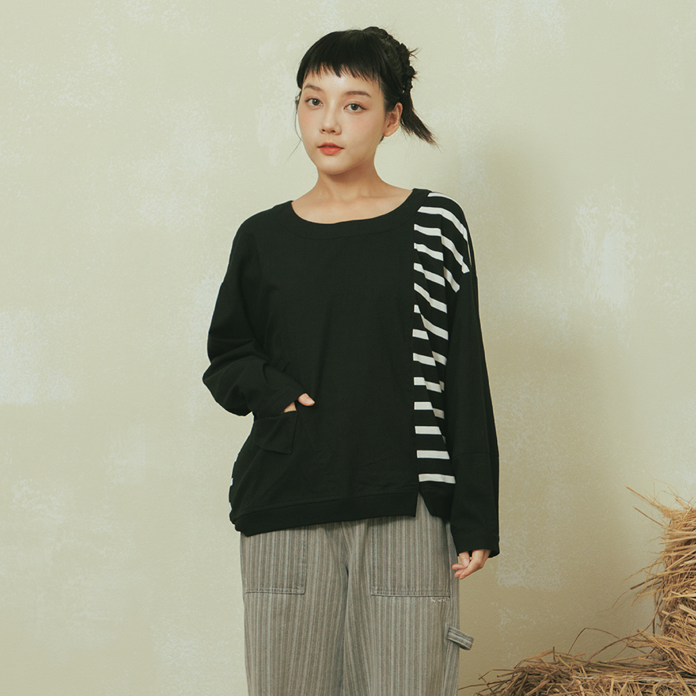 【MOSS CLUB】條紋異材布料剪接-女長袖襯衫 拼接 黑 白 綠(三色/版型適中) 歷史價格詳細信息