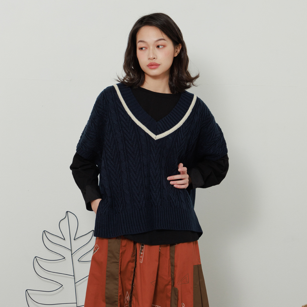 【MOSS CLUB】V領大方格-女無袖針織衫 背心 藍 灰 黃(三色/魅力商品/版型適中) 歷史價格詳細信息