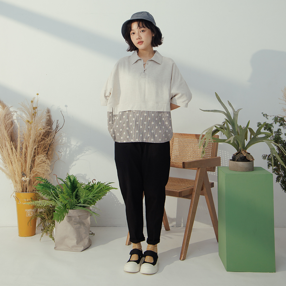 【MOSS CLUB】不對稱提花拼接棉質-女長袖上衣 拼接 藍 黑(二色/版型適中) 歷史價格詳細信息