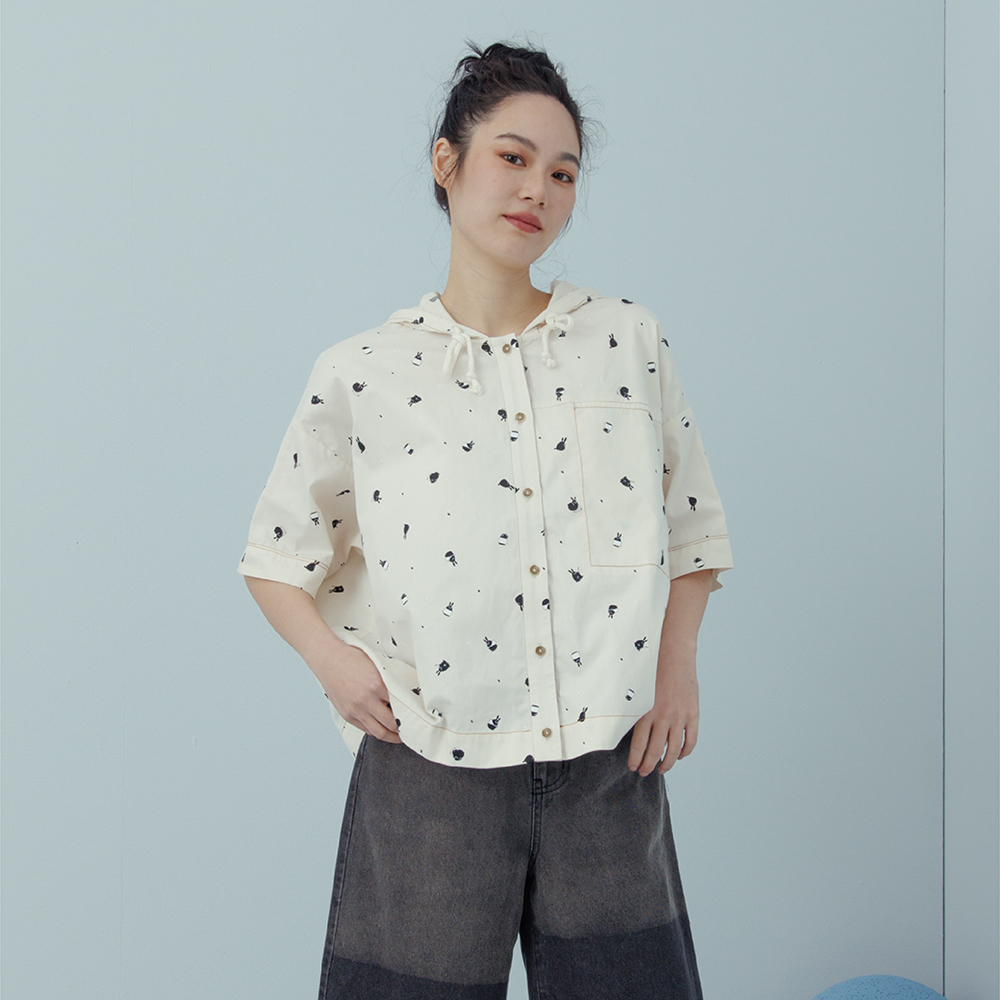 【MOSS CLUB】M小兔印花不對稱下擺襯衫領七分袖洋裝(黑 米/魅力商品) 歷史價格詳細信息