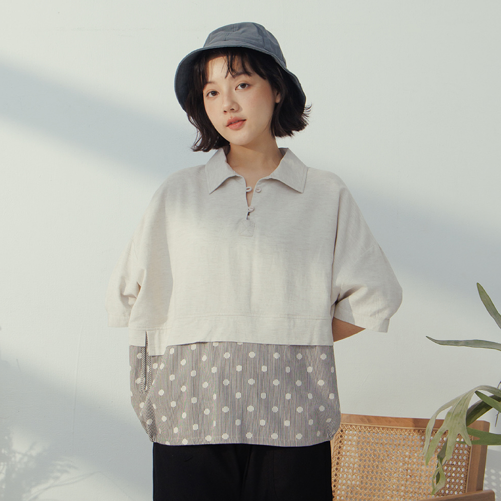 【MOSS CLUB】點與線 印花 繭型 女七分袖襯衫  黑色 白色 寬鬆 休閒 日系 七分袖 皺褶 慵懶 上衣 蝙蝠袖 歷史價格詳細信息
