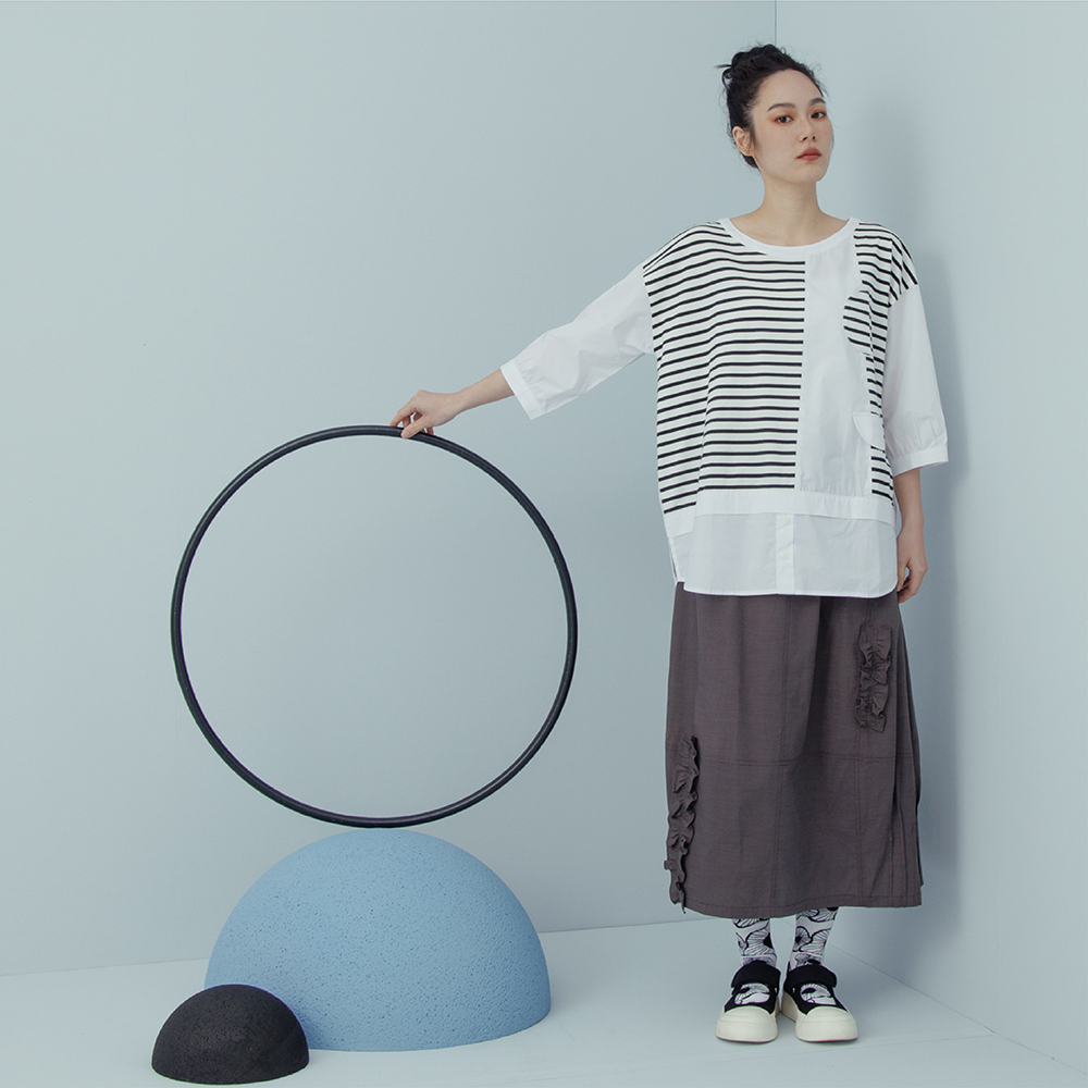 【MOSS CLUB】後開衩 格紋 氣球 女 長裙 格紋 藍色 日系 寬鬆 休閒 百搭 立裁版型 口袋 拼接 歷史價格詳細信息