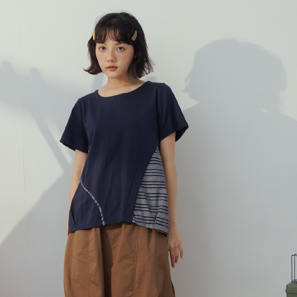【MOSS CLUB】條紋異材布料剪接-女長袖襯衫 拼接 黑 白 綠(三色/版型適中) 歷史價格詳細信息