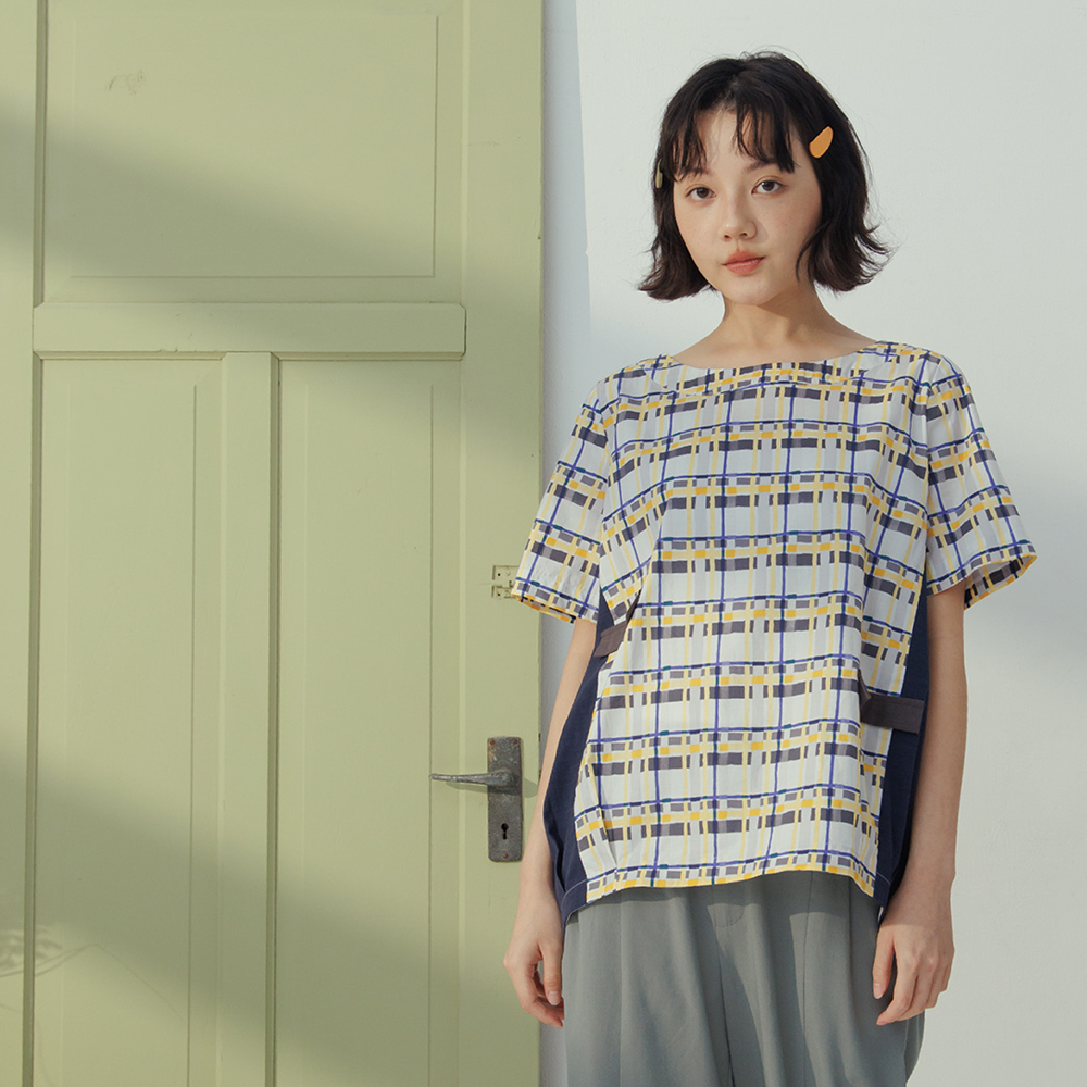 【MOSS CLUB】手繪彩色格布花圓領短袖上衣 白 綠 歷史價格詳細信息