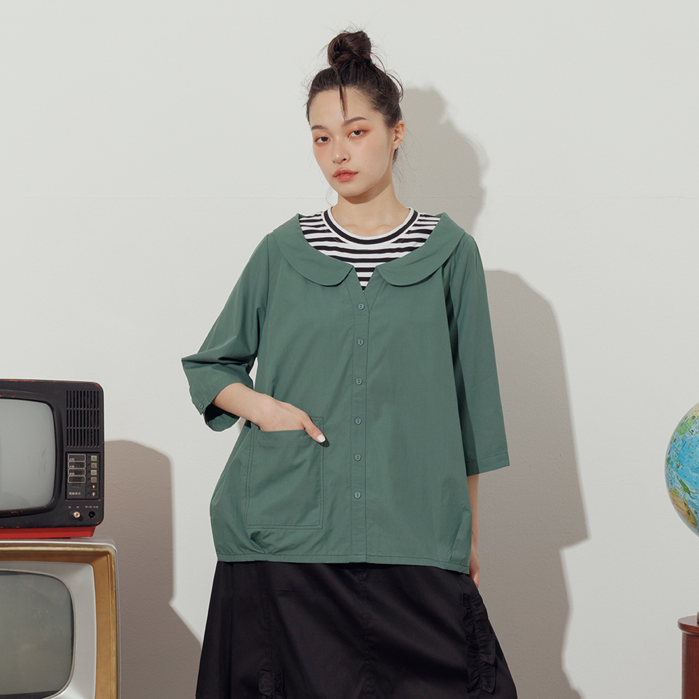 【MOSS CLUB】假兩件條紋異材質背心七分袖上衣 黑 白 桔 歷史價格詳細信息