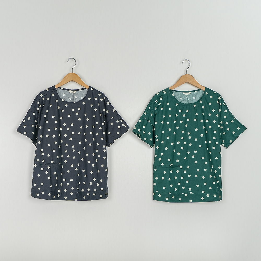 【MOSS CLUB】點與線 印花 繭型 女七分袖襯衫  黑色 白色 寬鬆 休閒 日系 七分袖 皺褶 慵懶 上衣 蝙蝠袖 歷史價格詳細信息