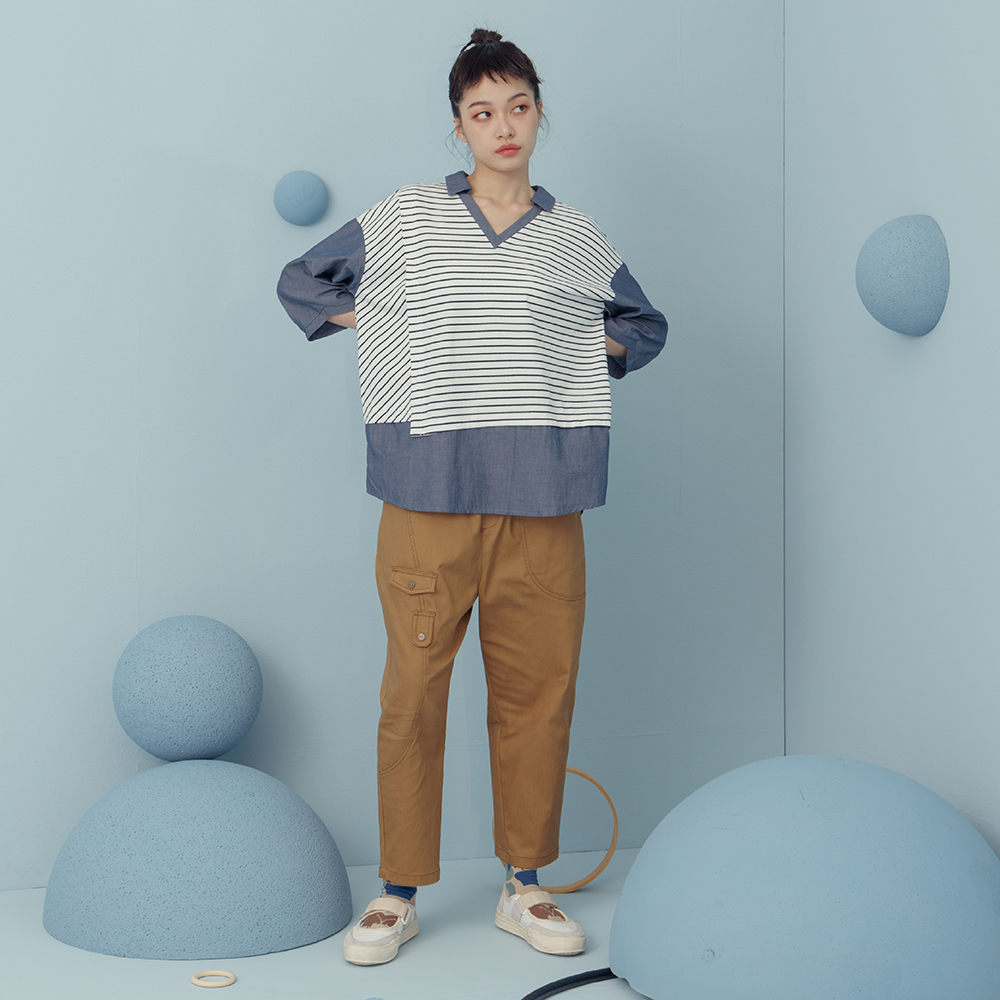 【MOSS CLUB】不對稱剪接羅紋圓領-女長袖上衣 不對稱 藍(藍色/魅力商品/版型適中) 歷史價格詳細信息